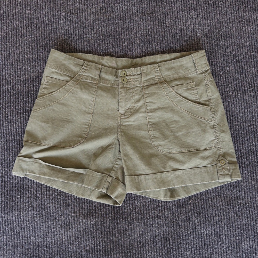 Koppen Cargo Hiking Shorts Women's 8 Olive Green Ripstop Cuffed Stretch